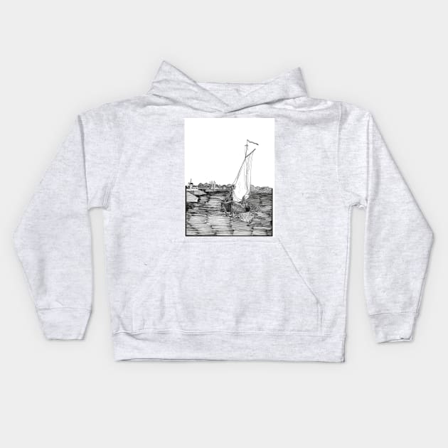 Setting Sail Netherlands Travel Art Kids Hoodie by Wall-Art-Sketch